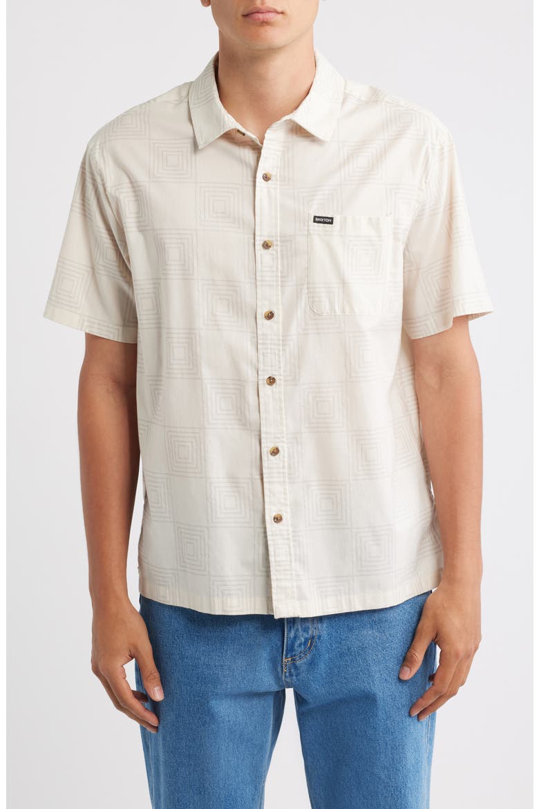 Cru Checker Short Sleeve Button-Up Shirt, Main, color, WHITECAP/ GEO CHECKER
