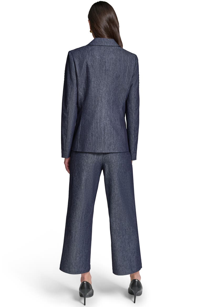 Pinstripe Stud Denim Blazer, Alternate, color, DARK WASH
