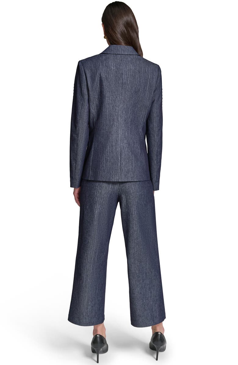KARL LAGERFELD PARIS Pinstripe Stud Denim Blazer, Alternate, color, Dark Wash