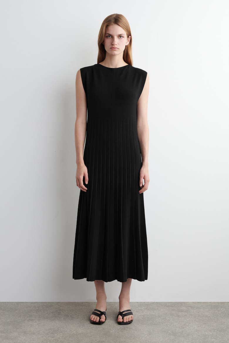 Knitted Pleated Maxi Dress, Main, color, BLACK