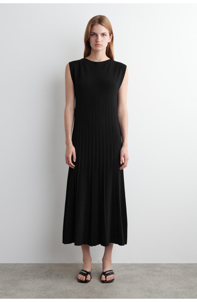 COS Knitted Pleated Maxi Dress, Main, color, Black