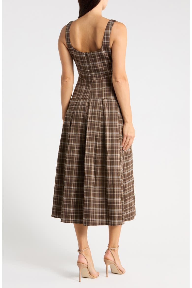 Pleated Fit & Flare Midi Dress, Alternate, color, BROWN