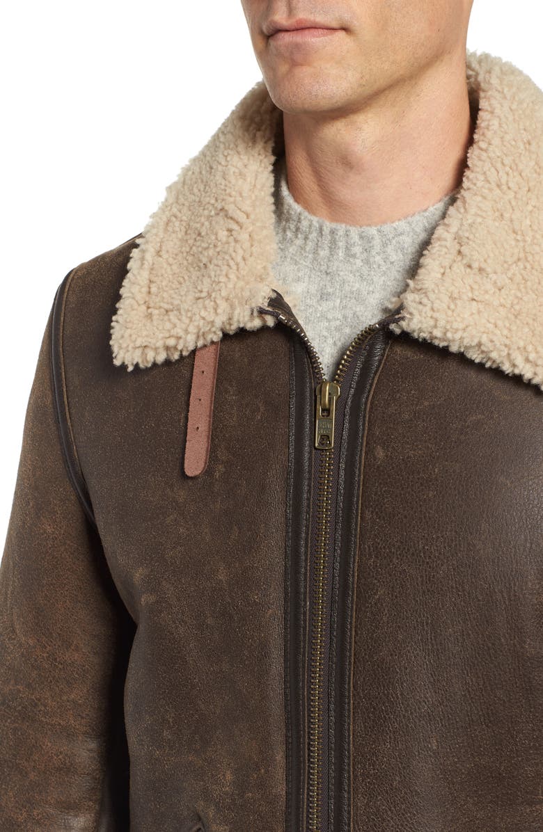 Schott NYC Genuine Shearling Vintage B-6 Bomber Jacket, Alternate, color,