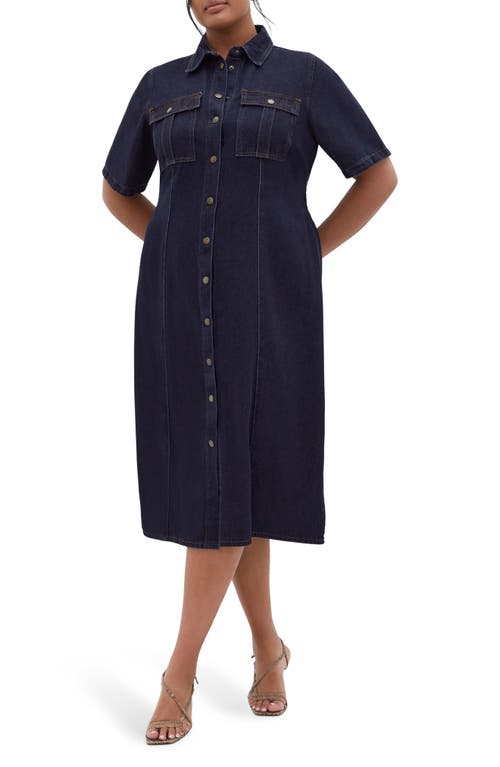 City Chic Jade Denim Shirtdress In Dark Denim