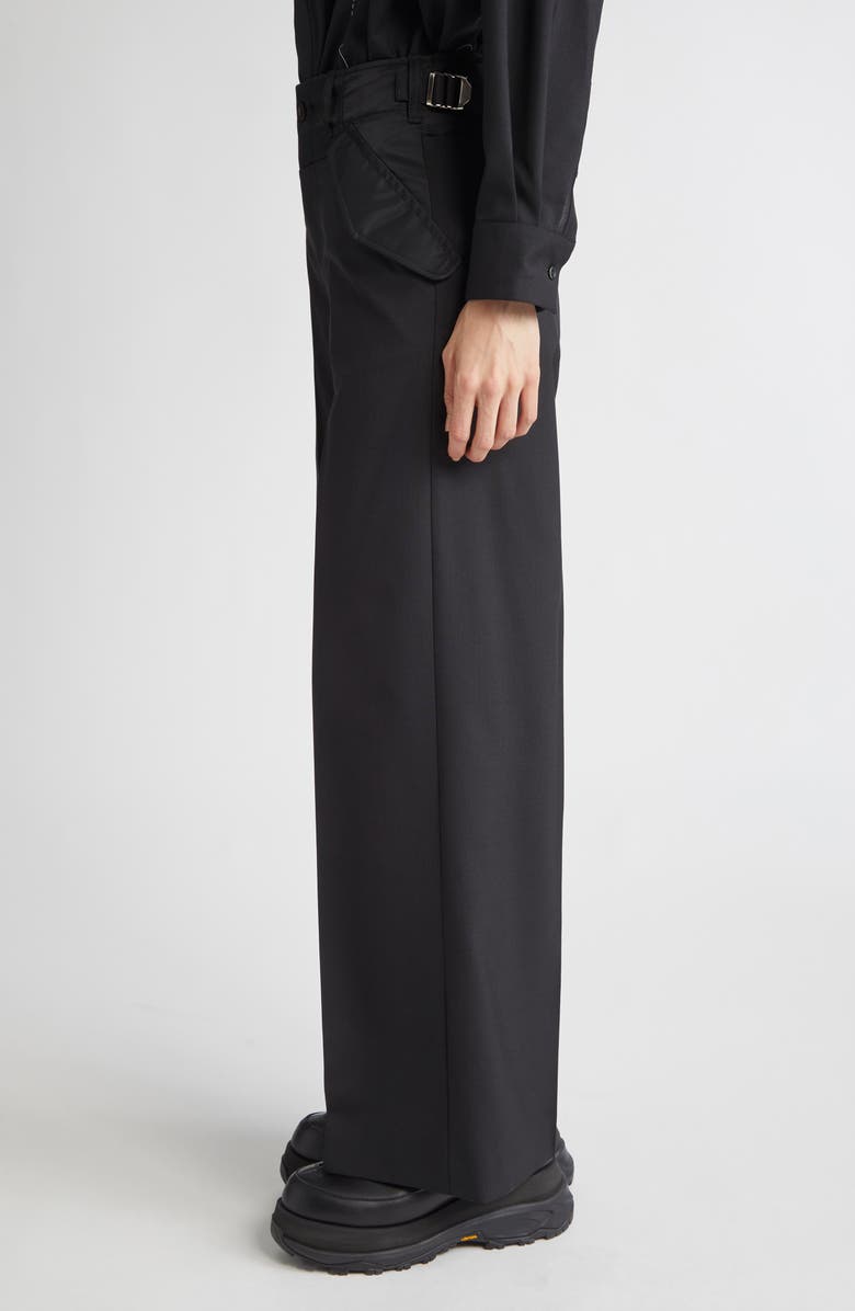 Sacai Suiting Mixed Media Straight Leg Pants, Alternate, color, Black