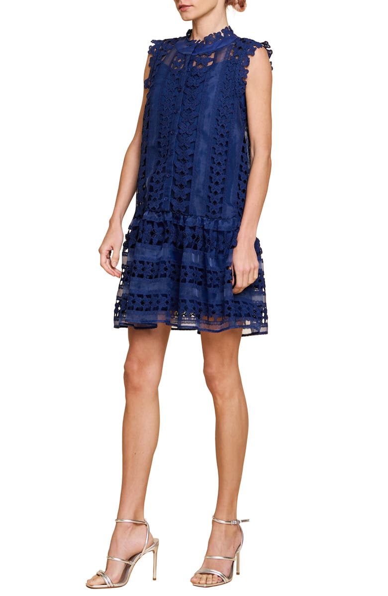 CIEBON Cara Butterfly Lace Shift Dress, Alternate, color, Navy