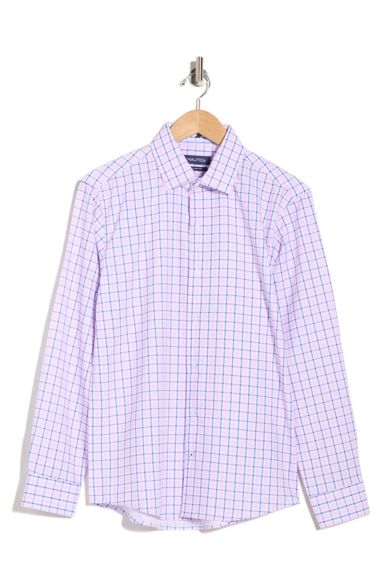 Windowpane Stretch Button-Up Shirt, Alternate, color, PINK