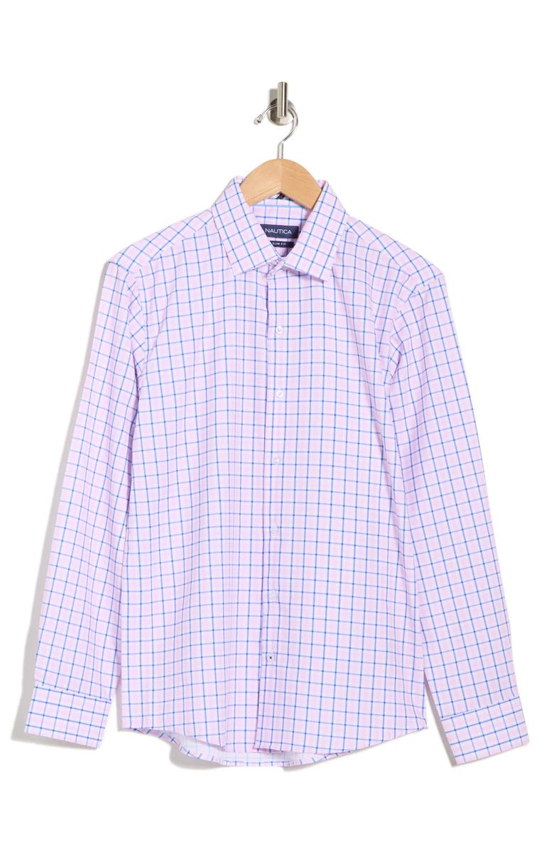 Nautica Windowpane Stretch Button-Up Shirt, Alternate, color, Pink