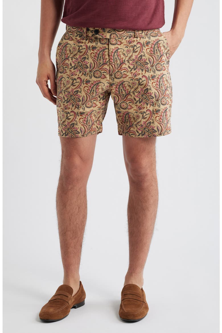 Floral Paisley Flat Front Cotton Shorts, Main, color, PAISLEY