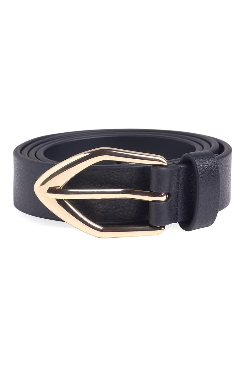 Dakota Leather Belt, Main, color, BLACK/ POLISHED GOLD