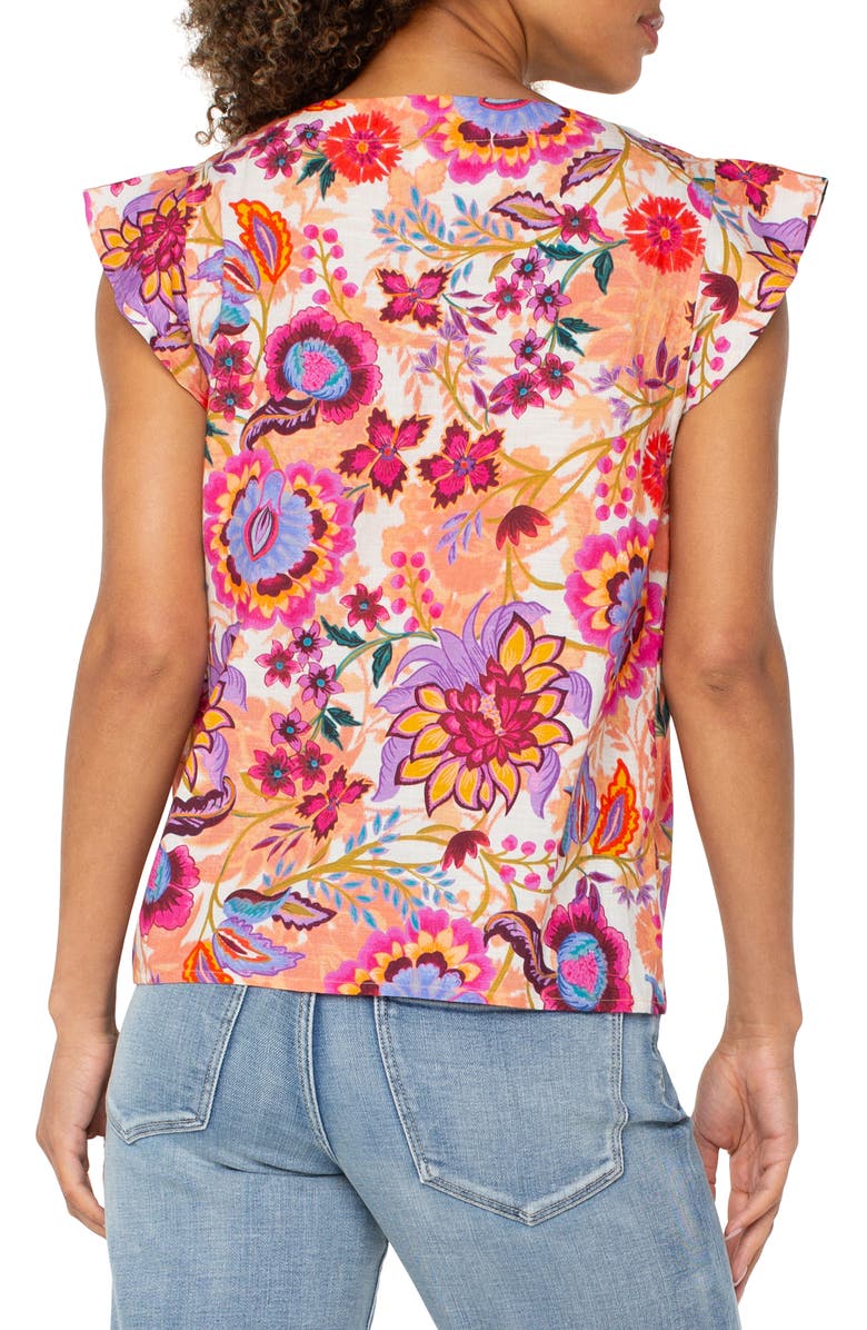 Liverpool Los Angeles Floral Print Flutter Sleeve Button-Up Shirt, Alternate, color, 