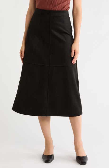 Faux Suede A-Line Midi Skirt