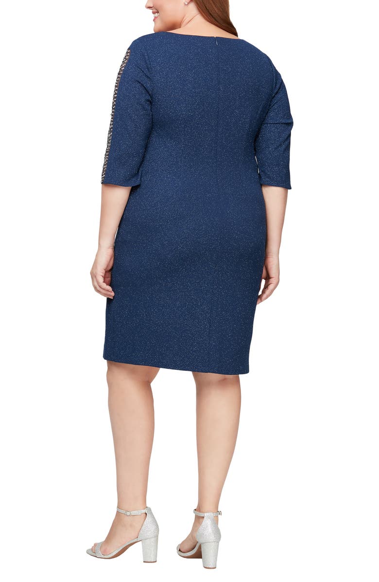 SL FASHIONS Metallic Asymmetric Neck Cocktail Sheath Dress, Alternate, color, Navy