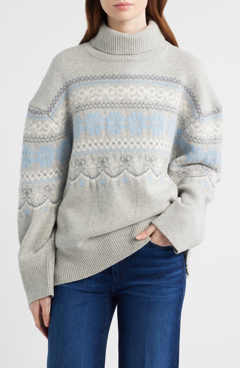 LoveShackFancy Mirin Wool Fair Isle Turtleneck Sweater, Main, color, Earl Gray