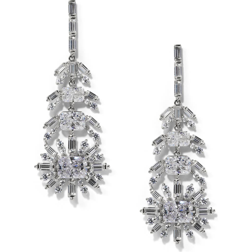 Nadri Stellar Feather Cubic Zirconia Drop Earrings In Metallic
