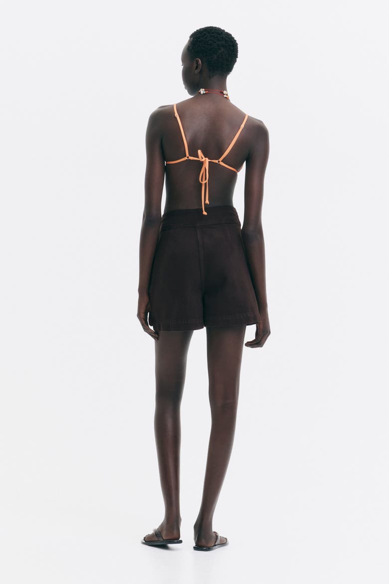 Belted Denim Shorts, Alternate, color, Dark brown