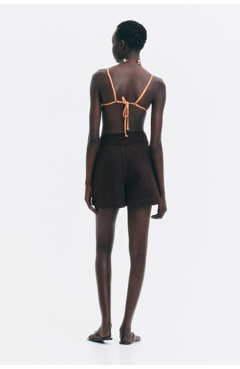 H&M Belted Denim Shorts, Alternate, color, Dark Brown