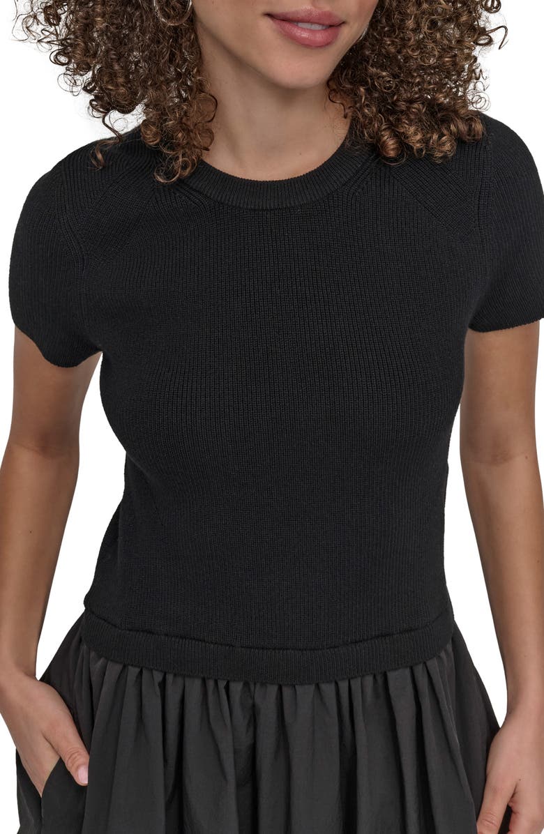 DKNY Short Sleeve Mixed Media Bubble Dress, Alternate, color, 