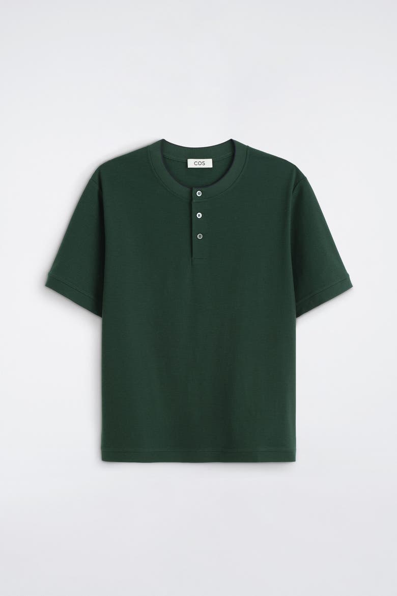 Contrast-tipped Cotton-piqué Henley Top, Alternate, color, FOREST GREEN