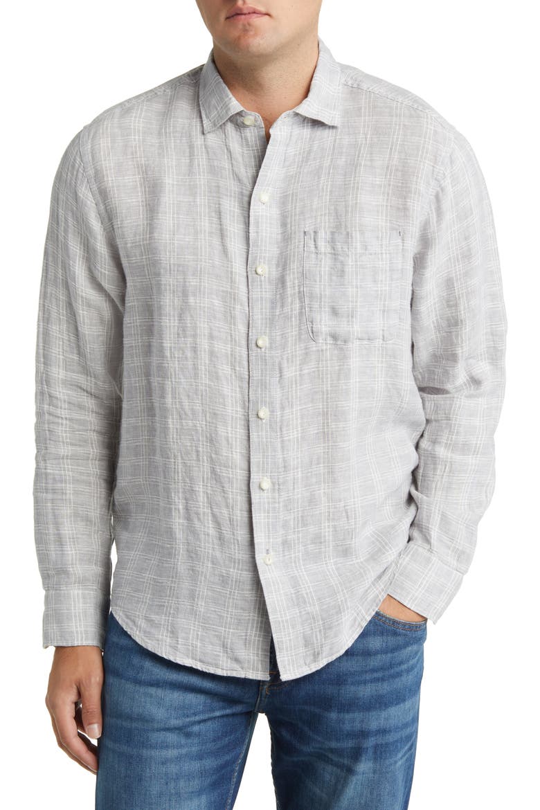 Ventana Plaid Linen Button-Up Shirt, Main, color, ULTIMATE GRAY