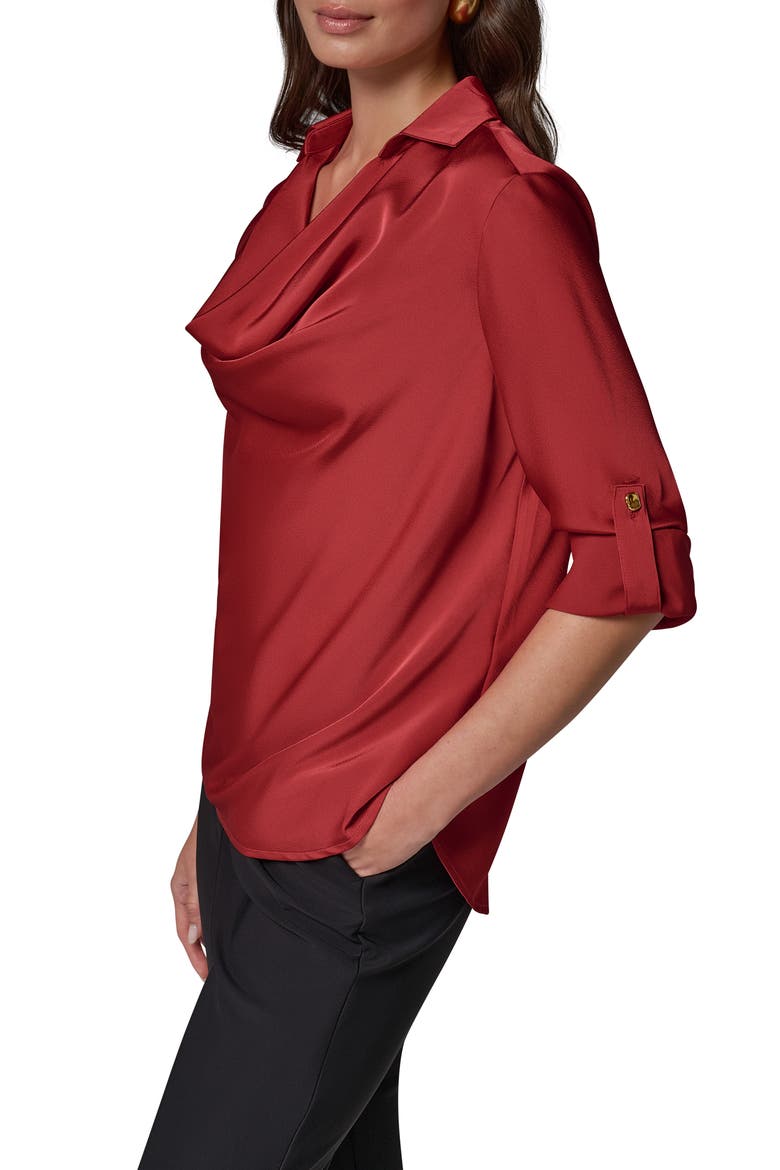 Roll Sleeve Cowl Neck Top, Alternate, color, RED VELVET