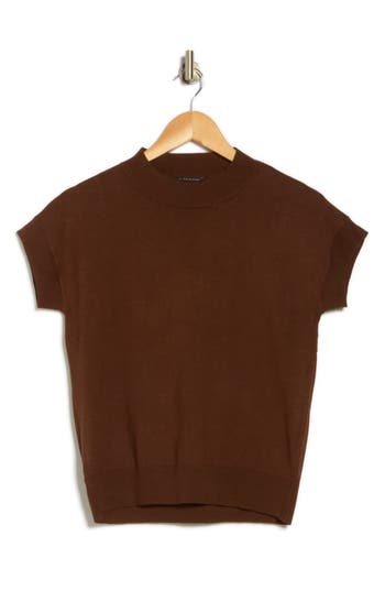 T Tahari Short Sleeve Crew Sweater In Brown