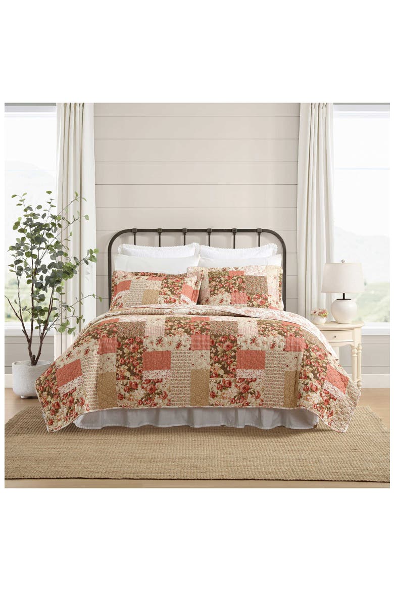 Harrietta Patchwork Cotton Quilt & Sham 3-Piece Set, Alternate, color, ROSEWOOD/ GOLD