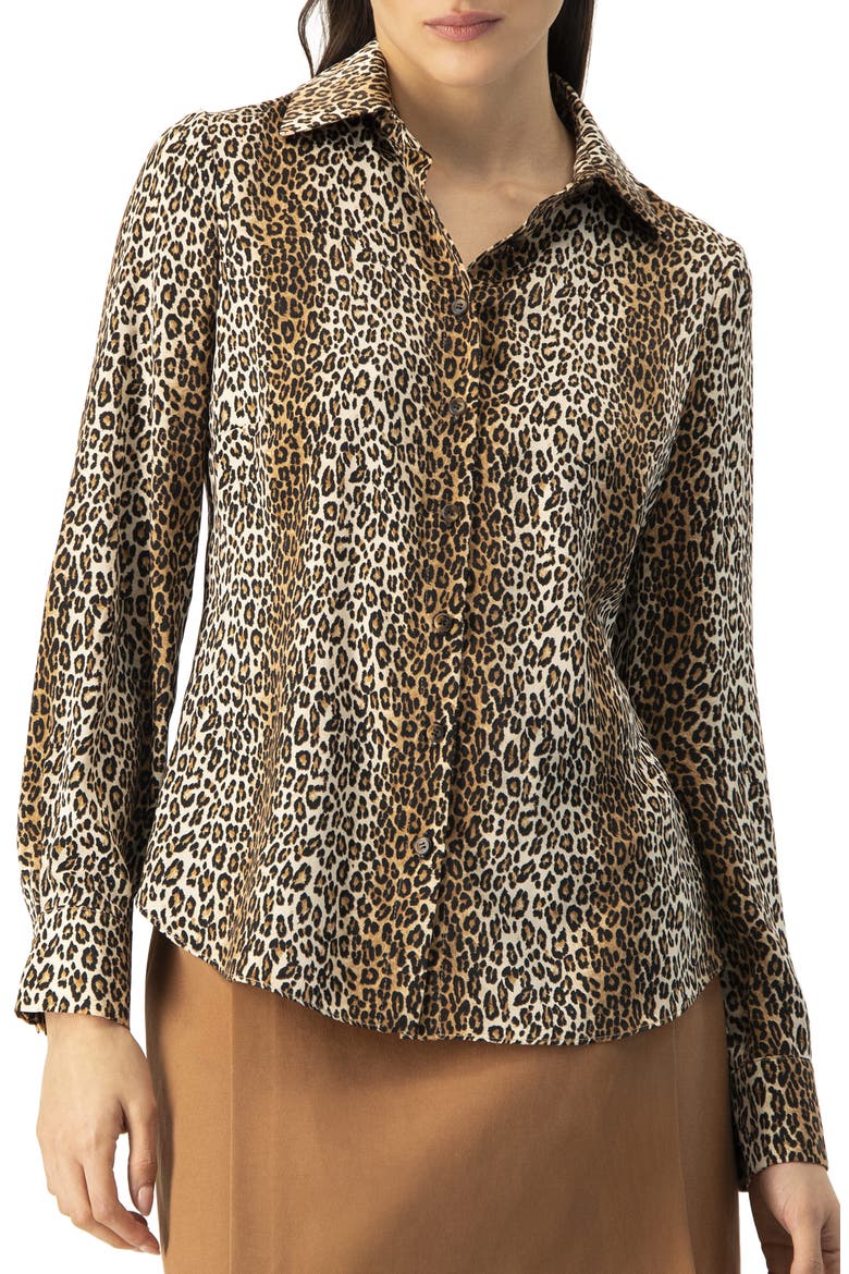 Animal Print Satin Shirt, Main, color, Brown