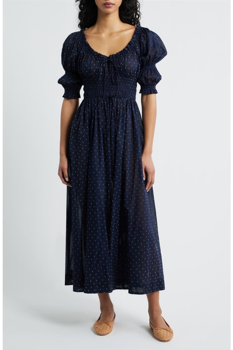 Ischia Convertible Organic Cotton Maxi Dress, Main, color, NAVY FLOCK DOT