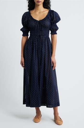 Ischia Dress - Navy Flock Dot | DEN Navy Flock Dot / XXS