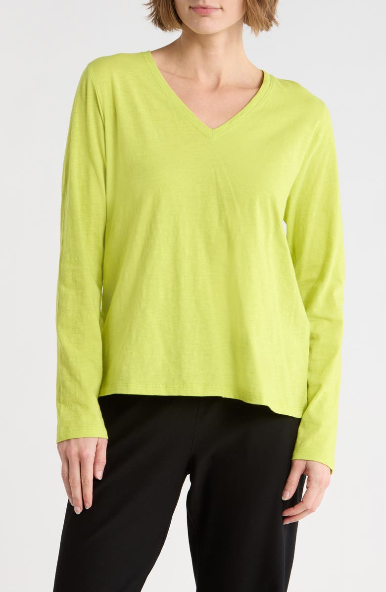 Eileen Fisher V-Neck Easy Organic Cotton T-Shirt, Main, color, Chartreuse