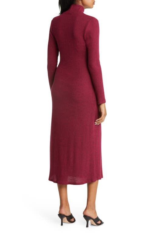 Loveappella Cutout Long Sleeve Midi Dress In Burgundy