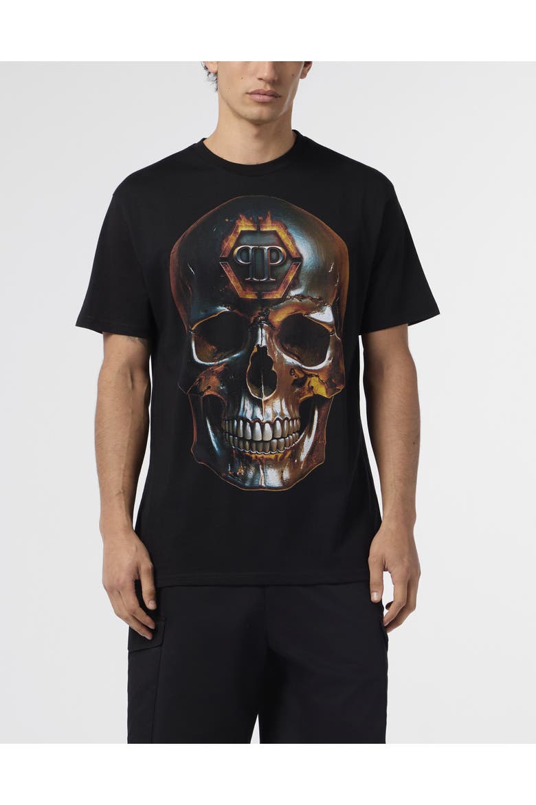 Round Neck T-Shirt Lava Skull Men, Main, color, black