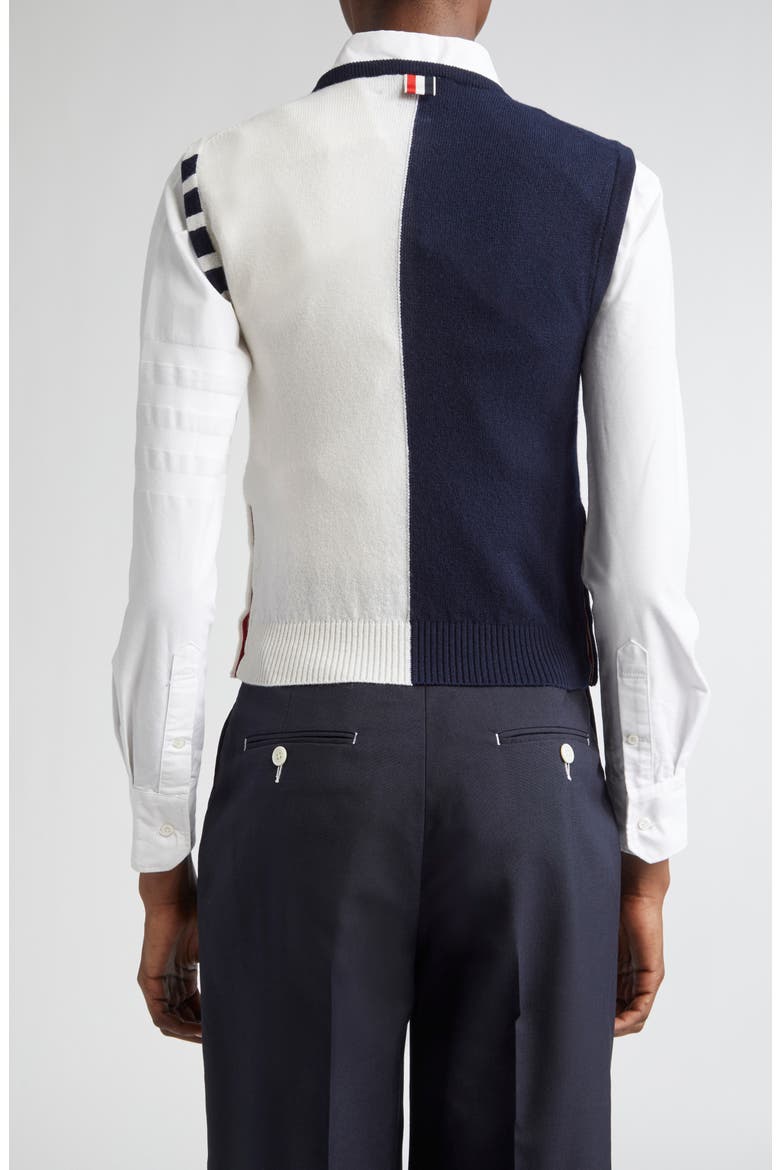 4-Bar Crop Cashmere Sweater, Alternate, color, NAVY/ WHITE
