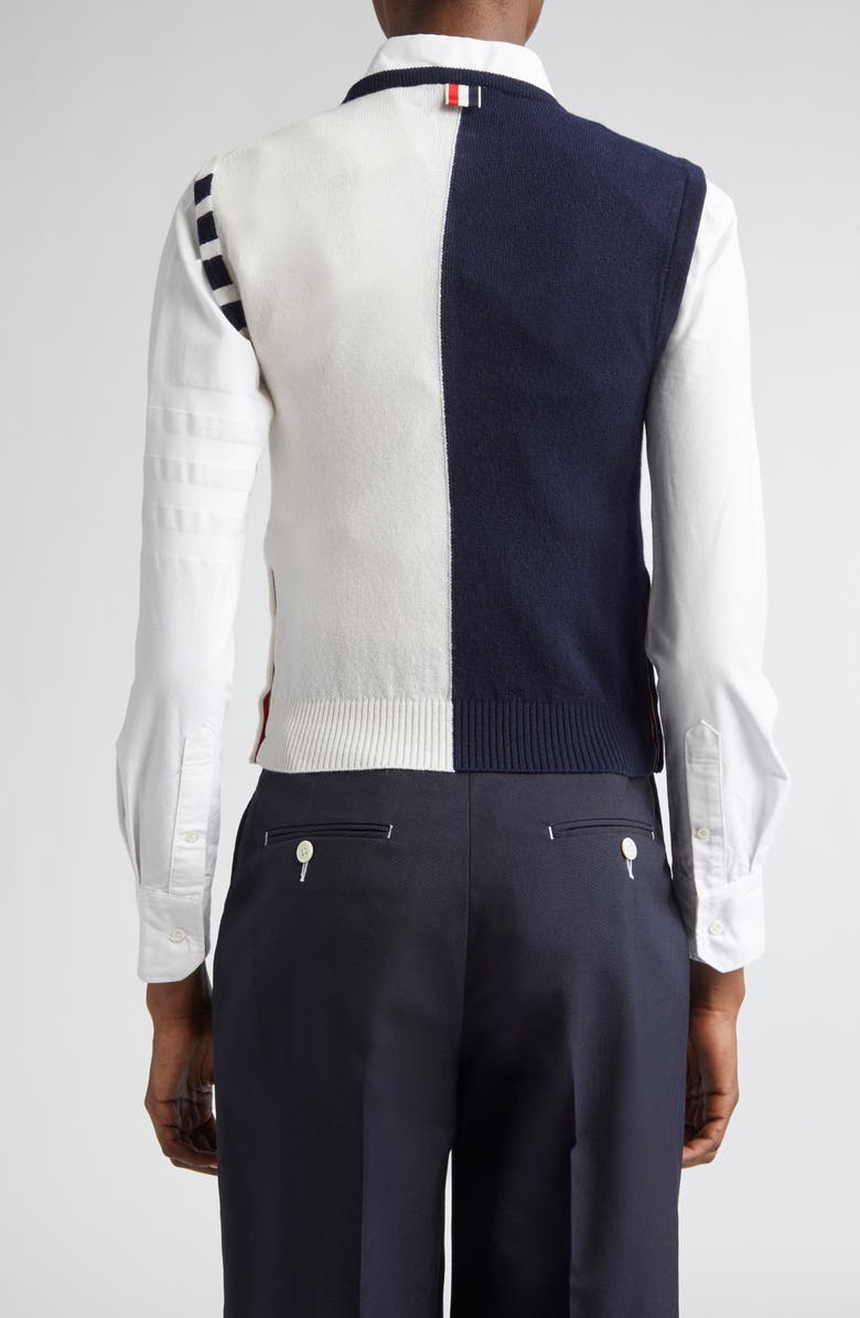 Thom Browne 4-Bar Crop Cashmere Sweater, Alternate, color, Navy/ White
