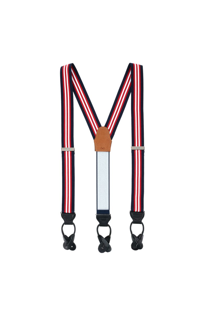 Trafalgar Sumner 35mm Grosgrain Weave Striped Button End Suspenders, Alternate, color, Patriotic Stripe