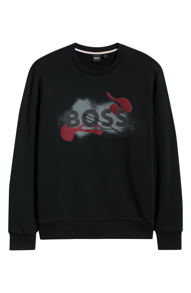 BOSS Soleri Abstract Graphic Cotton Fleece Crewneck Sweatshirt, Alternate, color, Black