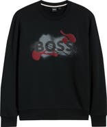 BOSS Soleri Abstract Graphic Cotton Fleece Crewneck Sweatshirt