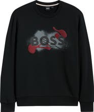 BOSS Soleri Abstract Graphic Cotton Fleece Crewneck Sweatshirt