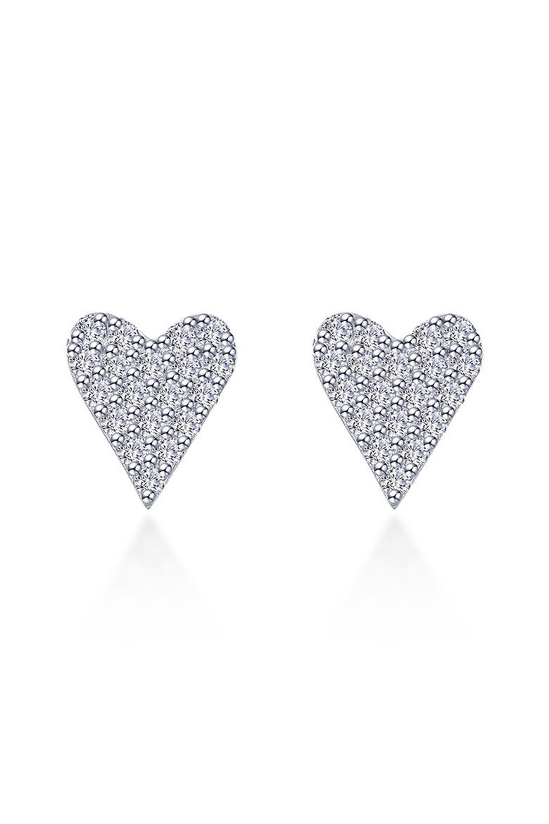 Pavé Simulated Diamond Heart Stud Earrings, Main, color, WHITE
