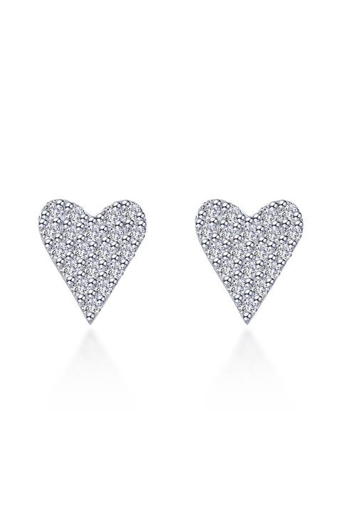 Pavé Simulated Diamond Heart Stud Earrings