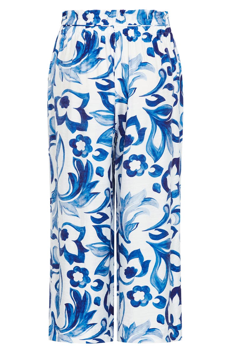 City Chic Resort Print Paperbag Waist Wide Leg Pants, Alternate, color, 