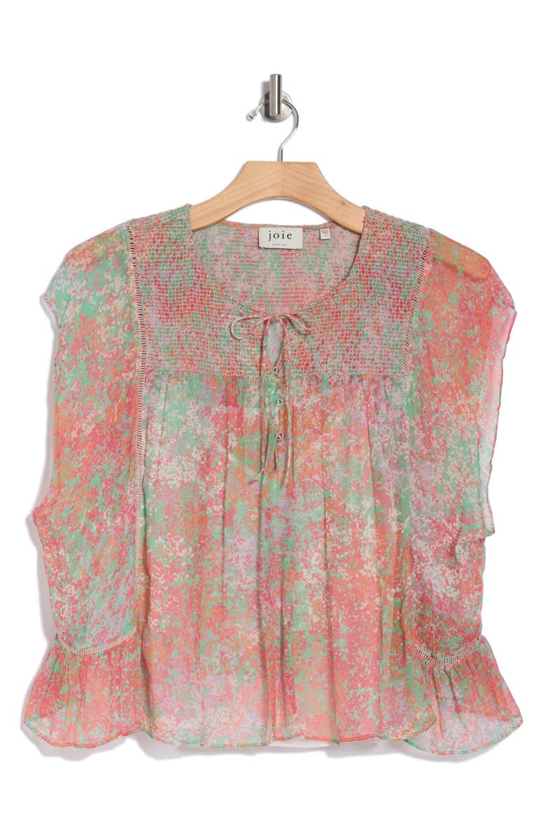 Joie Thana Short Sleeve Silk Top, Alternate, color, Greenbriar Multi