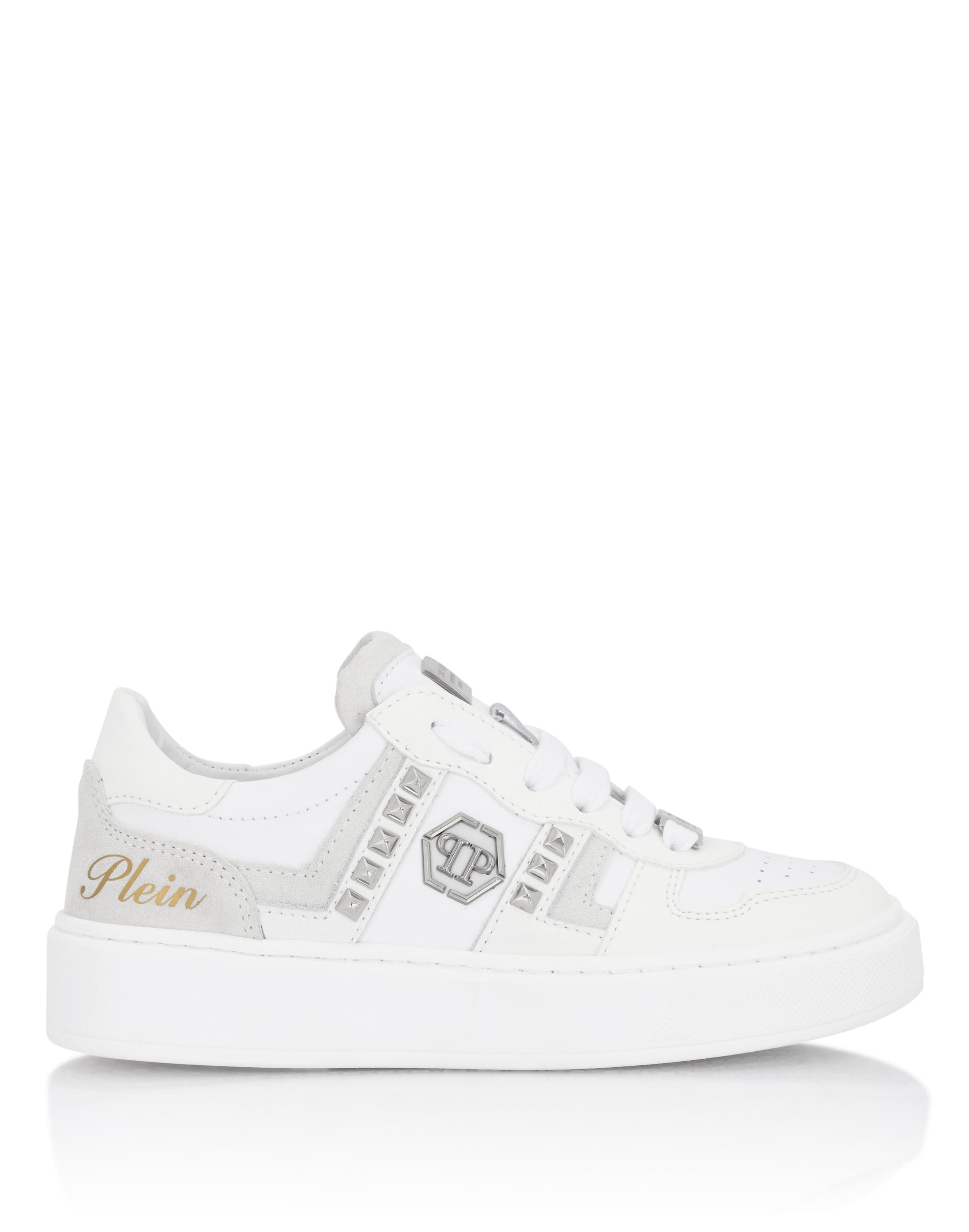 Mix Materials Low-Top Sneakers With Studs Boy, Main, color, white