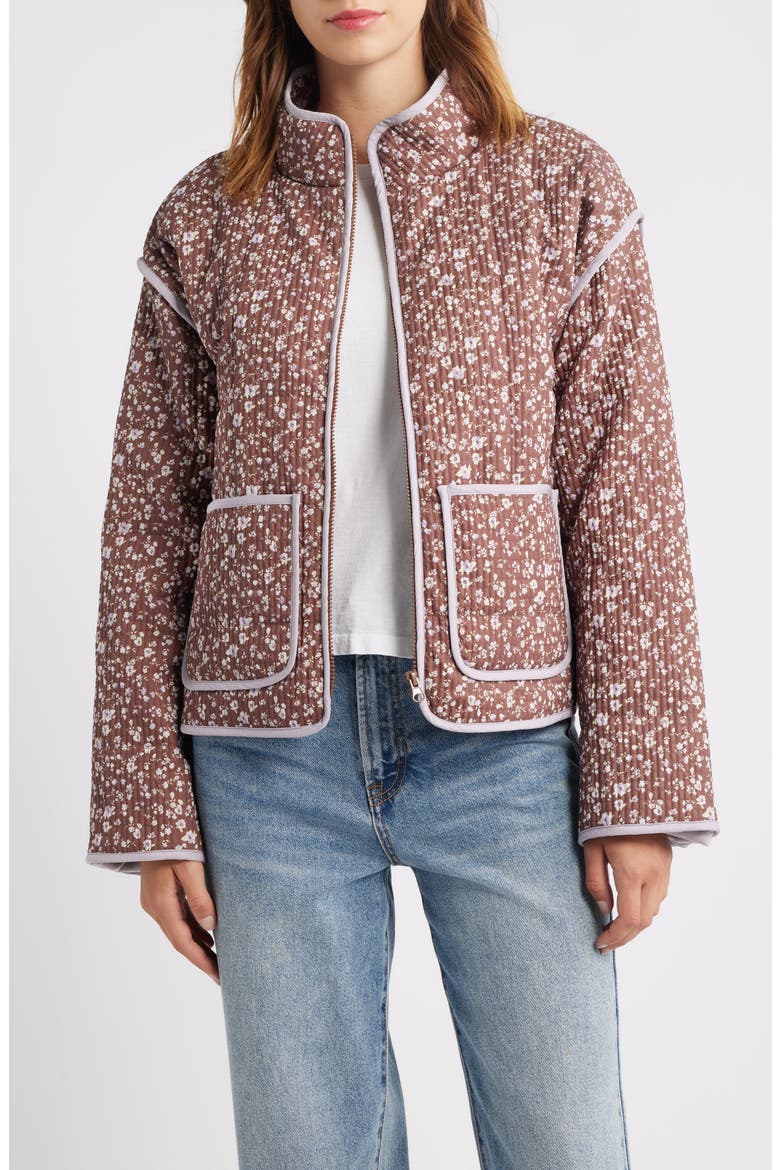 Floral Quilted Jacket, Main, color, BROWN COMBO