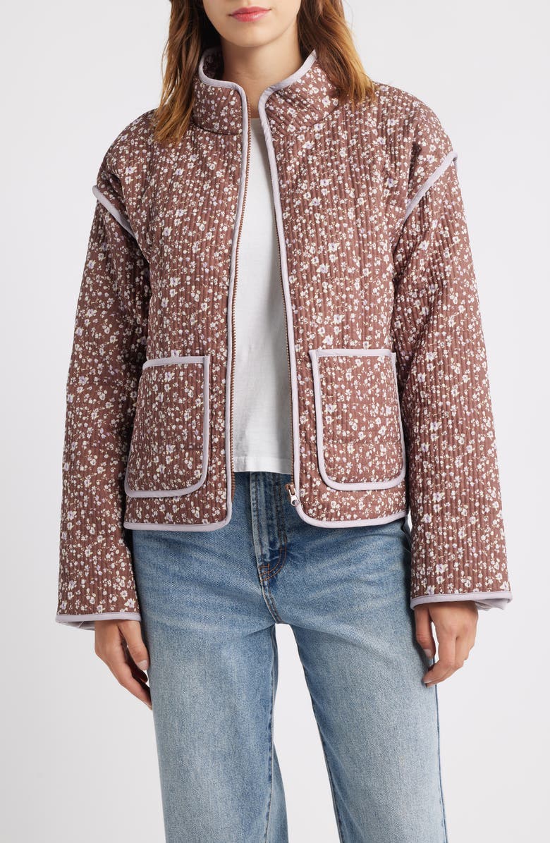 Thread & Supply Floral Quilted Jacket, Main, color, Brown Combo
