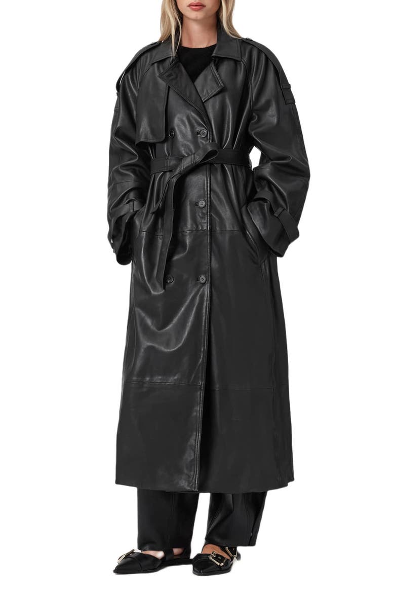 Reed Leather Trench, Main, color, BLACK