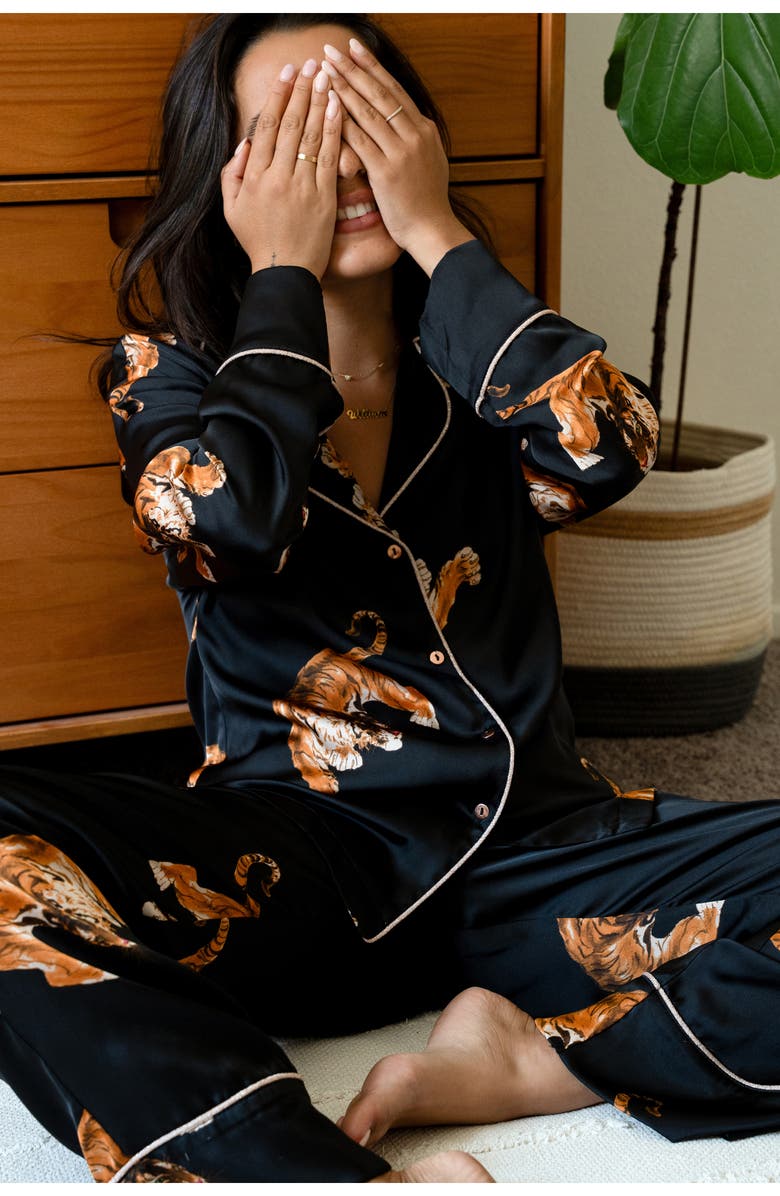 Midnight Bakery Tigress Print Satin Pajamas, Alternate, color, 
