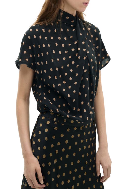 Mango Drape Neck Polka Dot Top In Black