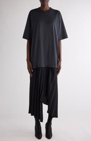 Balenciaga Tape Type Logo Pleated T-Shirt Dress